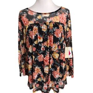 Bobbie Brooks Black Orange Floral Blouse